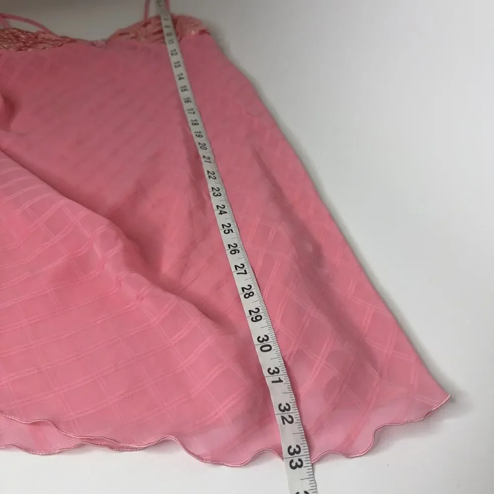 Vintage 80s Lingerie Slip Dress Womens S Pink Sheer Lace Satin Coquette Fairy